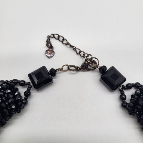 VTG Nakamol Thailand Bib Collar Statement Necklace Beaded Black Gray - Picture 6 of 14